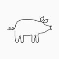 Pig one line drawing. Continuous line swine animal. Hand-drawn illustration for logo, emblem and design card, poster.