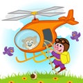 Pig parachutist on helicopter