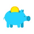 Pig piggy bank and coin. Financial illustration. Accumulation of