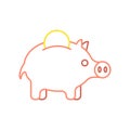 Pig piggy bank and coin linear style. Financial illustration. Ac