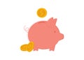 Pig piggy bank with coins vector illustration in flat style. The concept of saving or save money. Royalty Free Stock Photo