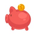 Pig piggy bank with coins vector illustration in flat style. Royalty Free Stock Photo