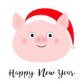 Pig piglet face in Santa red hat. Happy New Year. Cute cartoon funny baby character. Hog swine sow animal. Chinise symbol of 2019 Royalty Free Stock Photo