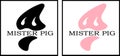 Pig piglet and inscription mister pig minimalist logo of the restaurant, shop