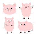 Pig piglet set. Cute cartoon funny baby character. Hog swine sow animal. Chinise symbol of 2019 new year. Zodiac sign. Flat design Royalty Free Stock Photo