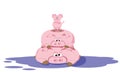 Pig pile. Three pig: mom, dad and piggy on puddle. Chinese New Year. The year of the pig. Vector illustration