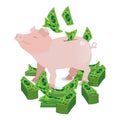 Pig pink money piggy bank with paper green dollars Royalty Free Stock Photo