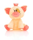 Pig plushie doll isolated on white background with shadow reflection. Pink hog stuffed puppet isolated on white backdrop. Royalty Free Stock Photo