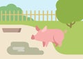 Pig puddle mud flat design cartoon vector farm animals Royalty Free Stock Photo