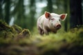 pig rooting near a forest edge Royalty Free Stock Photo