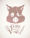 Pig`s head, graphic silhouette image