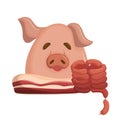 Pig\'s head, lard, bacon and sausages. Meat delicacies.