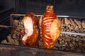 The pig`s leg on the grill, roast, Prague Royalty Free Stock Photo