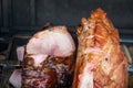 The pig`s leg on the grill, roast, Prague Royalty Free Stock Photo