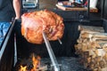 The pig`s leg on the grill, roast, Prague Royalty Free Stock Photo