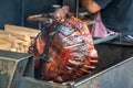 The pig`s leg on the grill, roast, Prague Royalty Free Stock Photo