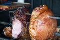 The pig`s leg on the grill, roast, Prague Royalty Free Stock Photo