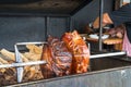 The pig`s leg on the grill, roast, Prague Royalty Free Stock Photo