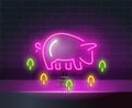 Pig shape neon sign template. Pig Pork Neon Sign. Night bright advertisement. Vector illustration for restaurant, cafe, diner, Royalty Free Stock Photo