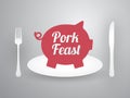 Pig silhouette on a plate with cutlery