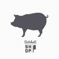 Pig silhouette. Pork meat. Butcher shop logo template