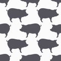 Pig silhouette seamless pattern. Pork meat background