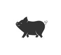 Pig silhouette vector illustration. Black and white happy pork logo in simple cartoon flat style. Isolated on white Royalty Free Stock Photo