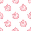 Pig sketch. Seamless pattern with sketch Christmas balls pig