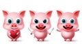 Pig standing characters vector set. Animal pigs character in cute expressions of  hungry, happy and excited with heart, knife. Royalty Free Stock Photo