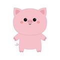 Pig standing icon. Cute cartoon kawaii funny baby character. Smiling face, tail. Hog swine sow. Farm animal. Flat design. Royalty Free Stock Photo