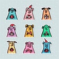 Pig stickers set. Funny pigs with candy canes, gifts and santa hats. 2019 Chinese New Year symbols. Doodle style Royalty Free Stock Photo