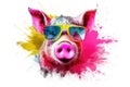 pig in sunglasses realistic with paint splatter abstract Generative AI