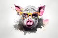 pig in sunglasses realistic with paint splatter abstract Generative AI