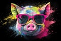 pig in sunglasses realistic with paint splatter abstract Generative AI