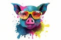 pig in sunglasses realistic with paint splatter abstract Generative AI