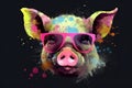 pig in sunglasses realistic with paint splatter abstract Generative AI