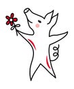 The pig is a symbol of 2019. Dancing piggy. Black and white and red. Colorful polygonal drawing. Vector picture.