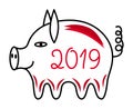 The pig is a symbol of 2019. Year of the yellow pig. Eastern horoscope. Vector.