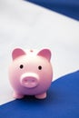 pig and 100 us dollars, blue background.