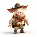 Realistic 3d Rendered Cartoon Cowboy Pig On White Isolated Background Royalty Free Stock Photo