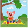 The pig went on a picnic. Vector illustration on the theme of the campaign