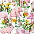 Pig wild animal pattern in a watercolor style.