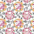 Pig wild animal pattern in a watercolor style.