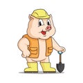 pig worker wearing yellow helmet and holding a shovel.  illustration. Royalty Free Stock Photo