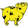 Pig yellow with dark spots painted with squares, pixels