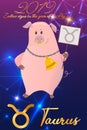 Pig zodia sign 2019 cute cartoon zodiac Pig. Vector illustration zodiacal pig symbols: Taurus Royalty Free Stock Photo