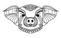 Pig zodiac line art. Hand drawn and Animal concept. Black and white for painting. Vecture illustration graphic design element.