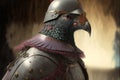 Pigeon animal portrait dressed as a warrior fighter or combatant soldier concept. Ai generated