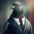 Pigeon in a Business Suit, Animal Businessman, City Bird Boss, Generative AI Illustration