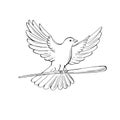 Pigeon or Dove Flying With Cane Drawing